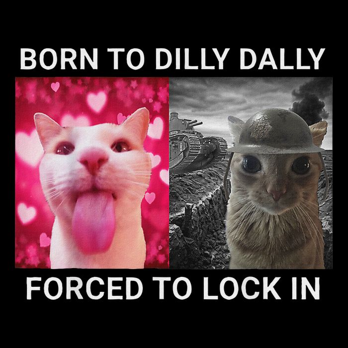 Born To Dilly Dally Forced To Lock In Funny Meme Cute Cat Button