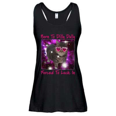Born To Dilly Dally Forced To Lock In Cat Meme .Png Ladies Essential Flowy Tank