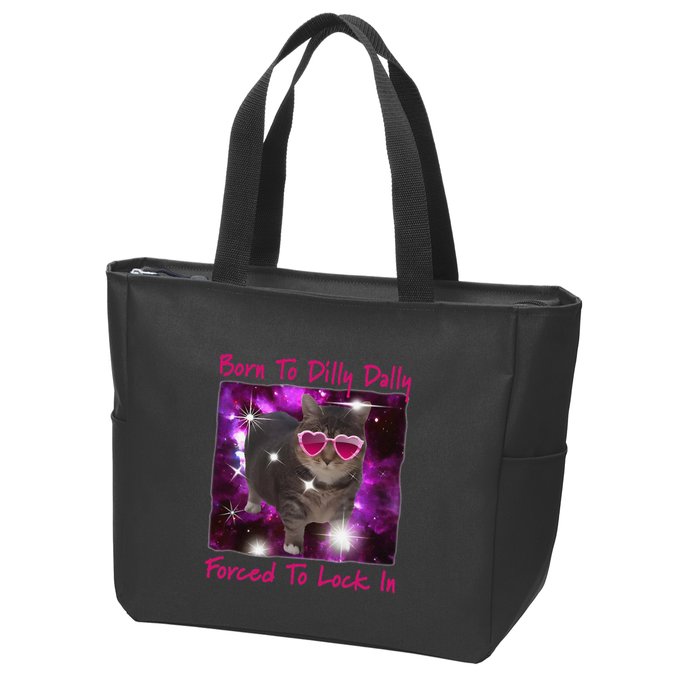 Born To Dilly Dally Forced To Lock In Cat Meme .Png Zip Tote Bag