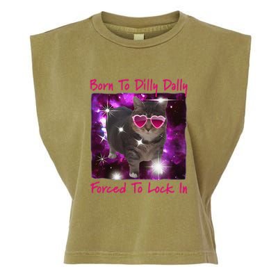 Born To Dilly Dally Forced To Lock In Cat Meme .Png Garment-Dyed Women's Muscle Tee