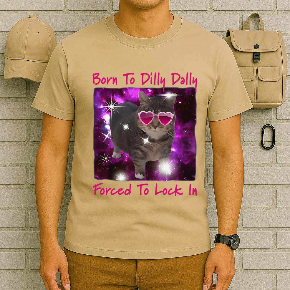 Born To Dilly Dally Forced To Lock In Cat Meme .Png T-Shirt
