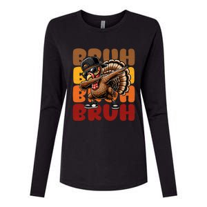 Bruh Turkey Dabbing Thanksgiving Womens Cotton Relaxed Long Sleeve T-Shirt