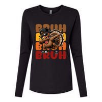 Bruh Turkey Dabbing Thanksgiving Womens Cotton Relaxed Long Sleeve T-Shirt