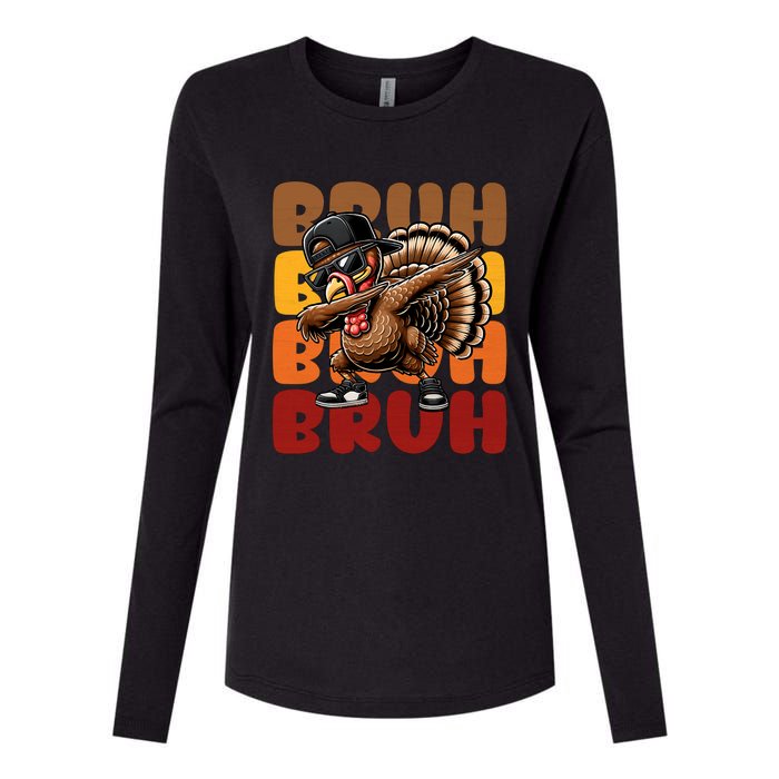 Bruh Turkey Dabbing Thanksgiving Womens Cotton Relaxed Long Sleeve T-Shirt