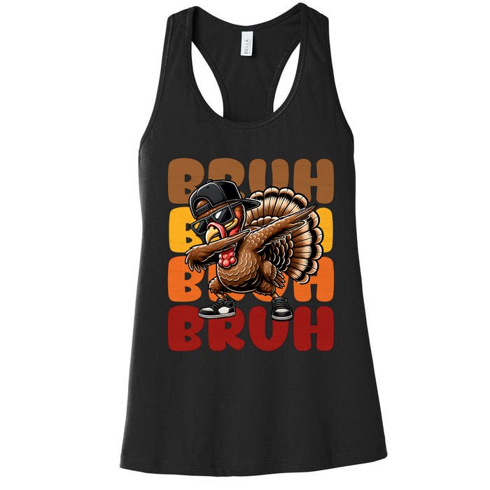 Bruh Turkey Dabbing Thanksgiving Women's Racerback Tank