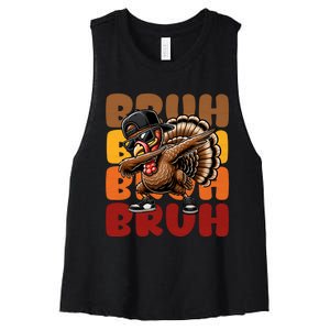 Bruh Turkey Dabbing Thanksgiving Women's Racerback Cropped Tank