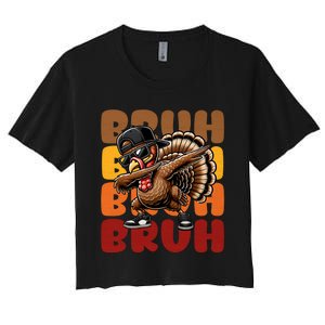 Bruh Turkey Dabbing Thanksgiving Women's Crop Top Tee