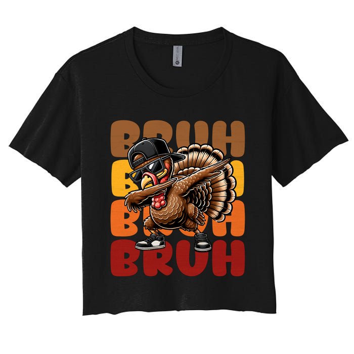 Bruh Turkey Dabbing Thanksgiving Women's Crop Top Tee