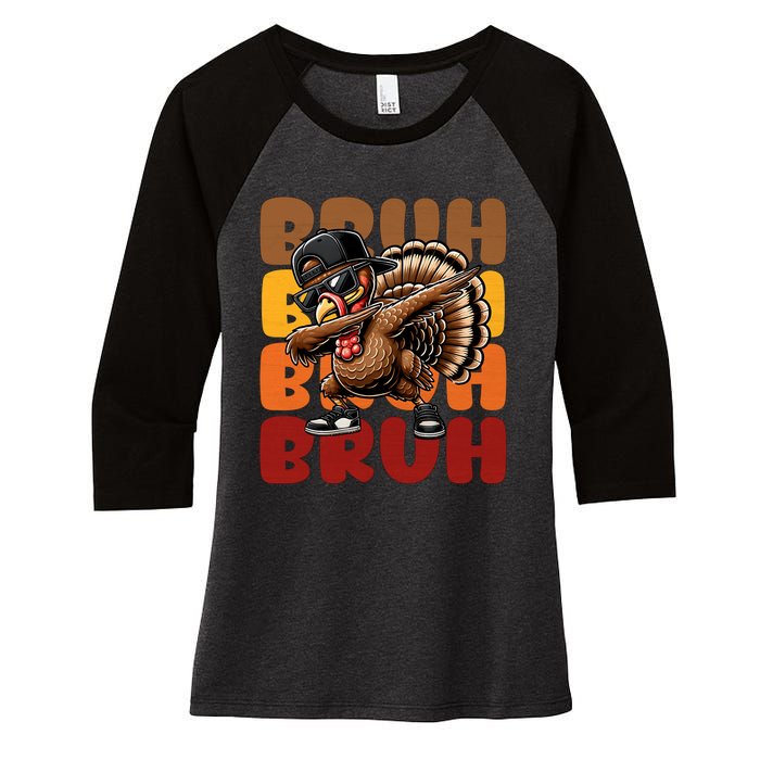 Bruh Turkey Dabbing Thanksgiving Women's Tri-Blend 3/4-Sleeve Raglan Shirt