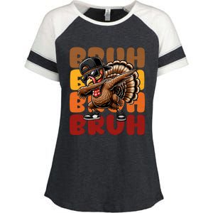 Bruh Turkey Dabbing Thanksgiving Enza Ladies Jersey Colorblock Tee