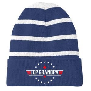 Top Grandpa Shirt Father's Day Birthday Striped Beanie with Solid Band