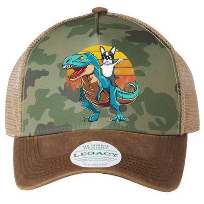 Boston Terrier Dog Riding Dinosaur T Rex Legacy Tie Dye Trucker Hat