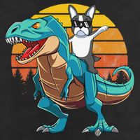 Boston Terrier Dog Riding Dinosaur T Rex 11oz C Handle Ceramic Mug