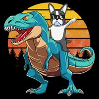 Boston Terrier Dog Riding Dinosaur T Rex Visor