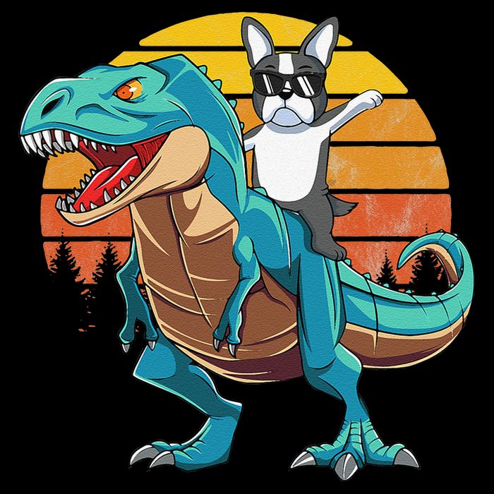 Boston Terrier Dog Riding Dinosaur T Rex Visor