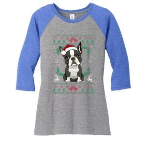 Boston Terrier Dog Christmas Hat Dog Lover Xmas Ugly Gift Women's Tri-Blend 3/4-Sleeve Raglan Shirt