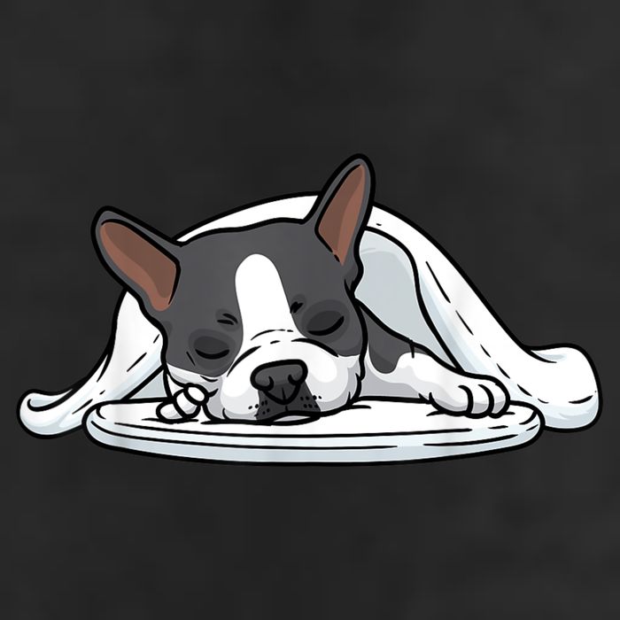 Boston Terrier Dog Sleeping 7 Panel Mesh Trucker Snapback Hat