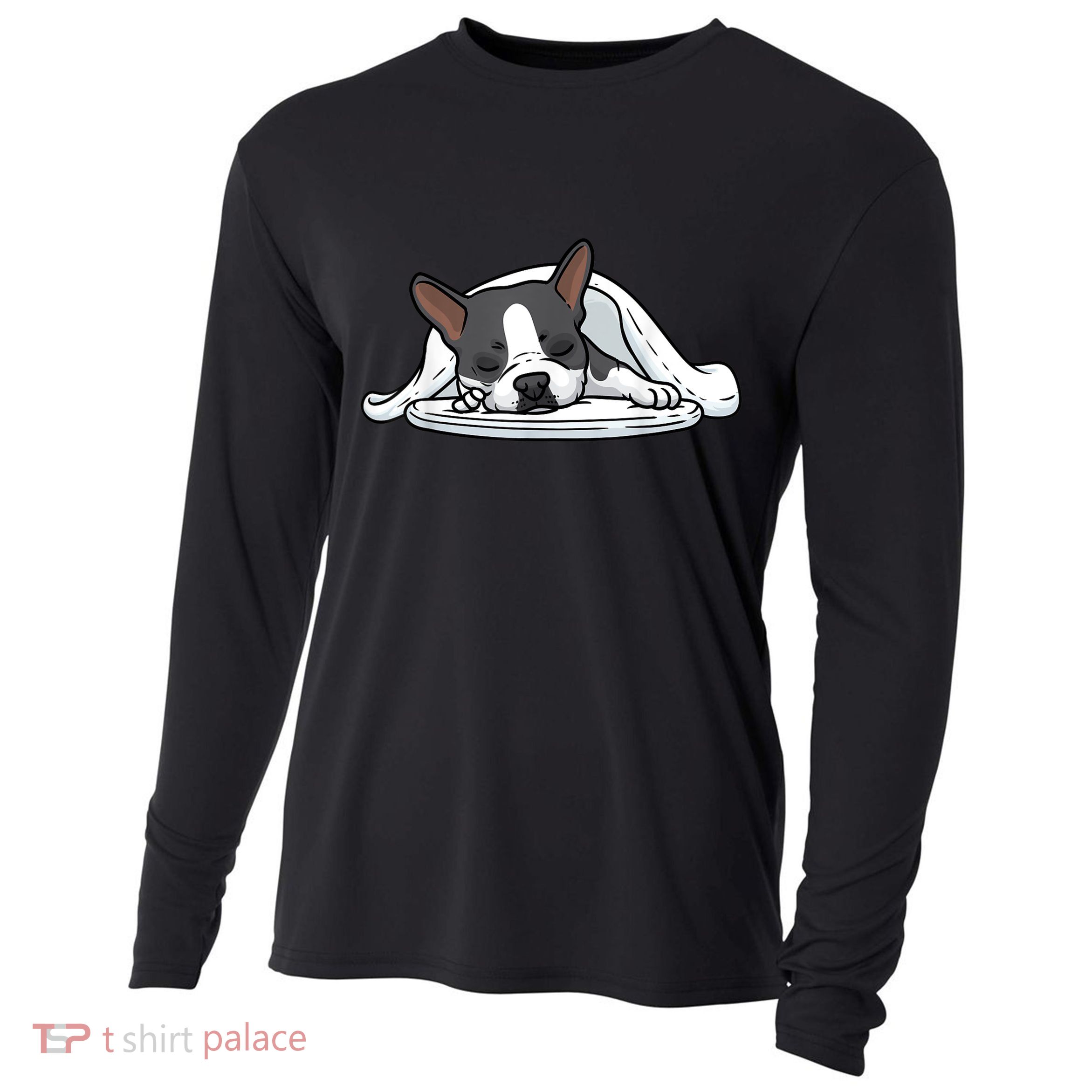 Boston Terrier Dog Sleeping Cooling Performance Long Sleeve Crew