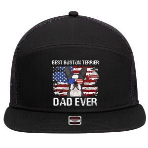 Boston Terrier Dad American Flag 4th Of July Dog Fathers Day 7 Panel Mesh Trucker Snapback Hat