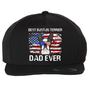 Boston Terrier Dad American Flag 4th Of July Dog Fathers Day Wool Snapback Cap