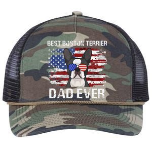 Boston Terrier Dad American Flag 4th Of July Dog Fathers Day Retro Rope Trucker Hat Cap