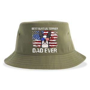 Boston Terrier Dad American Flag 4th Of July Dog Fathers Day Sustainable Bucket Hat