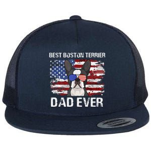 Boston Terrier Dad American Flag 4th Of July Dog Fathers Day Flat Bill Trucker Hat