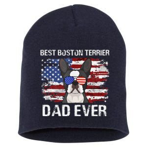 Boston Terrier Dad American Flag 4th Of July Dog Fathers Day Short Acrylic Beanie