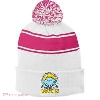 Born To Dilly Dally Forced To Lock In Frog Stripe Pom Pom Beanie