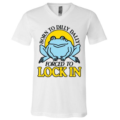 Born To Dilly Dally Forced To Lock In Frog V-Neck T-Shirt