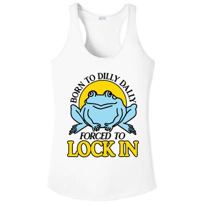 Born To Dilly Dally Forced To Lock In Frog Ladies PosiCharge Competitor Racerback Tank