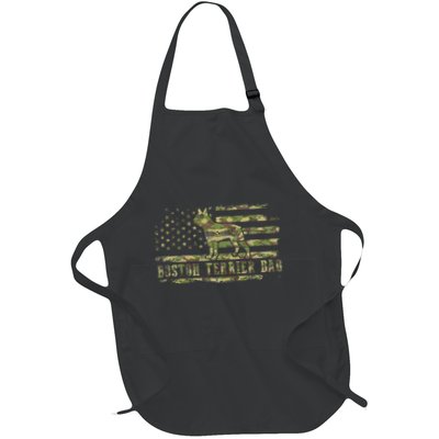 Boston Terrier Dad Camouflage American Flag Patriotic Dog Full-Length Apron With Pockets