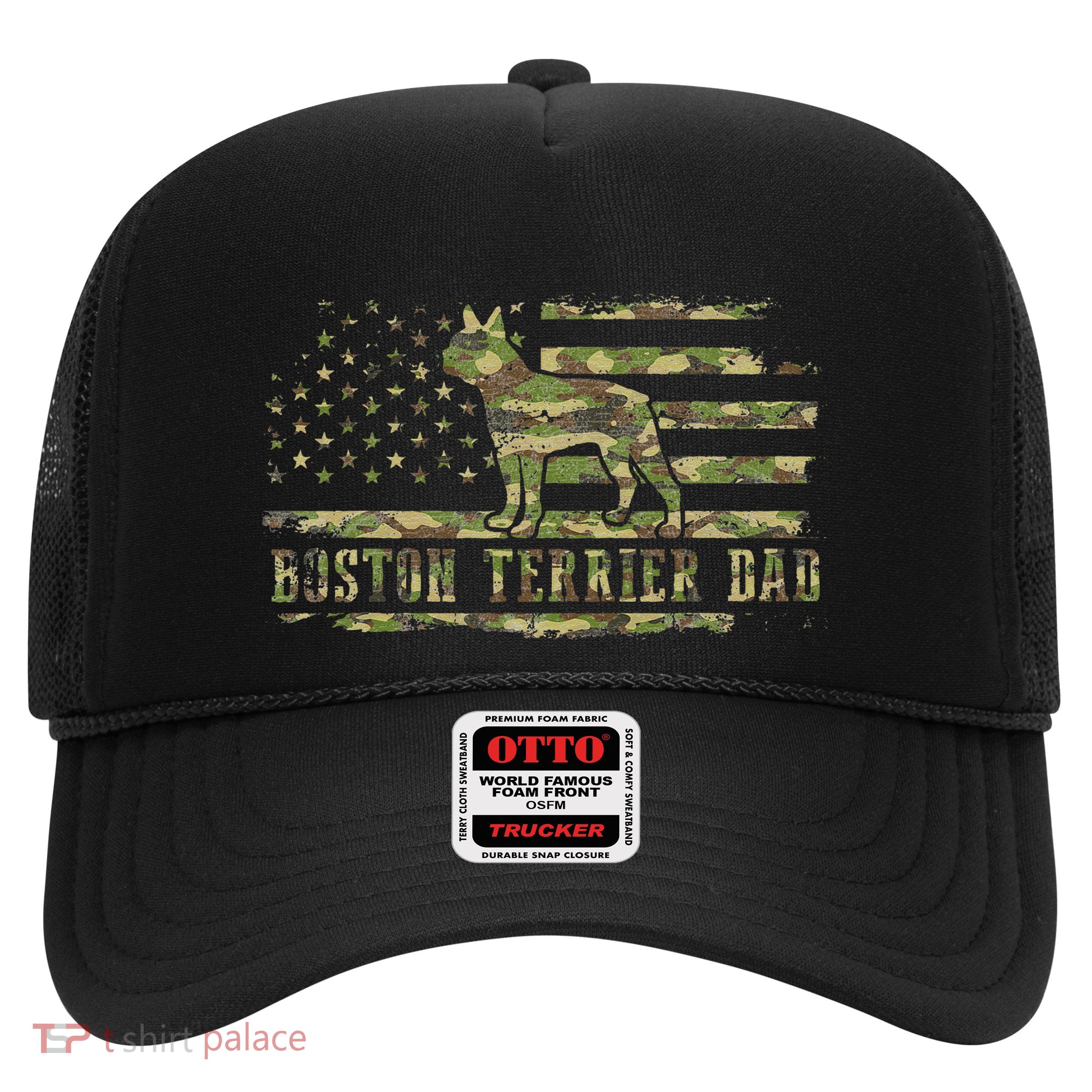 Boston Terrier Dad Camouflage American Flag Patriotic Dog Trucker Hat