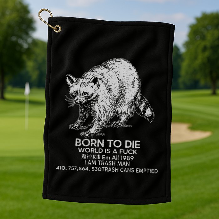 Born To Die World Is A Fu Kill Em All 1989 I Am Trash Man Golf Towel