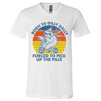 Born To Dilly Dally Forced To Pick Up The Pace Cute Sloth V-Neck T-Shirt