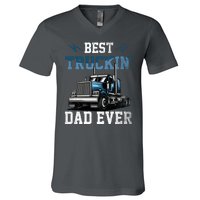 Best Truckin Dad Ever American Flag Father's Day V-Neck T-Shirt