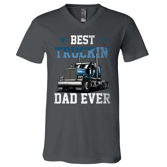 Best Truckin Dad Ever American Flag Father's Day V-Neck T-Shirt