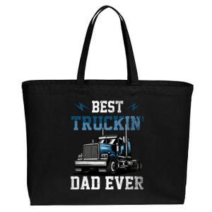 Best Truckin Dad Ever American Flag Father's Day Cotton Canvas Jumbo Tote