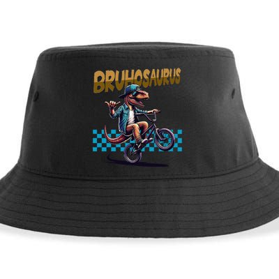 Bruhosaurus Trex Dinosaur Riding Bmx Bike Bruh Sustainable Bucket Hat