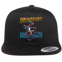 Bruhosaurus Trex Dinosaur Riding Bmx Bike Bruh Flat Bill Trucker Hat