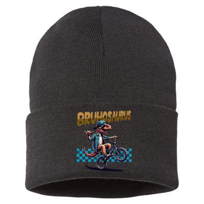 Bruhosaurus Trex Dinosaur Riding Bmx Bike Bruh Sustainable Knit Beanie