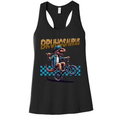 Bruhosaurus Trex Dinosaur Riding Bmx Bike Bruh Women's Racerback Tank