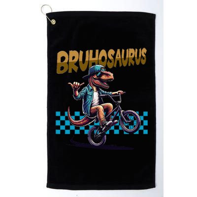 Bruhosaurus Trex Dinosaur Riding Bmx Bike Bruh Platinum Collection Golf Towel