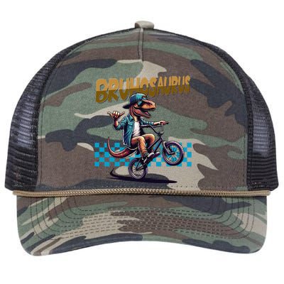 Bruhosaurus Trex Dinosaur Riding Bmx Bike Bruh Retro Rope Trucker Hat Cap