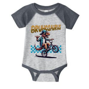 Bruhosaurus Trex Dinosaur Riding Bmx Bike Bruh Infant Baby Jersey Bodysuit