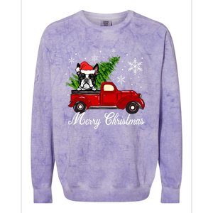 Boston Terrier Dog Riding Red Truck Merry Christmas Pajama Cute Gift Colorblast Crewneck Sweatshirt