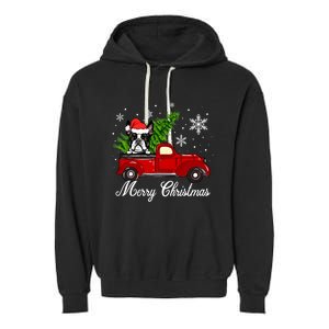 Boston Terrier Dog Riding Red Truck Merry Christmas Pajama Cute Gift Garment-Dyed Fleece Hoodie