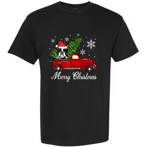 Boston Terrier Dog Riding Red Truck Merry Christmas Pajama Cute Gift Garment-Dyed Heavyweight T-Shirt