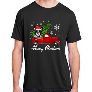 Boston Terrier Dog Riding Red Truck Merry Christmas Pajama Cute Gift Adult ChromaSoft Performance T-Shirt