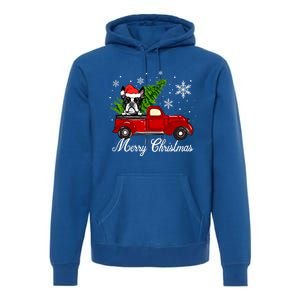 Boston Terrier Dog Riding Red Truck Merry Christmas Pajama Cute Gift Premium Hoodie